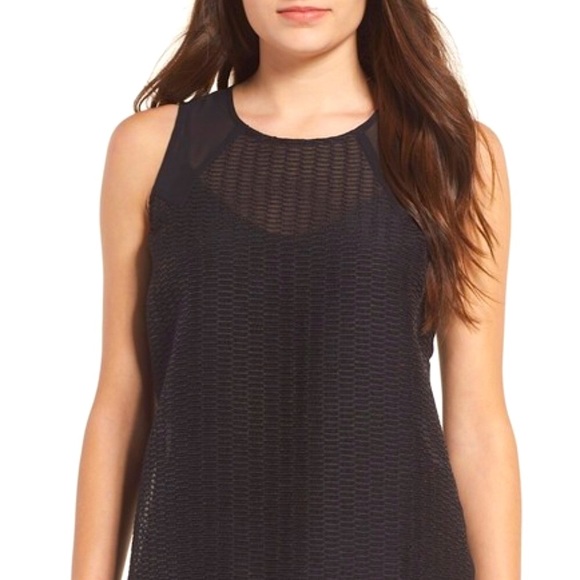 Trouve Sleeveless Black Formal Tank Top w/ Sheer Mesh Overlay, S - Picture 4 of 9